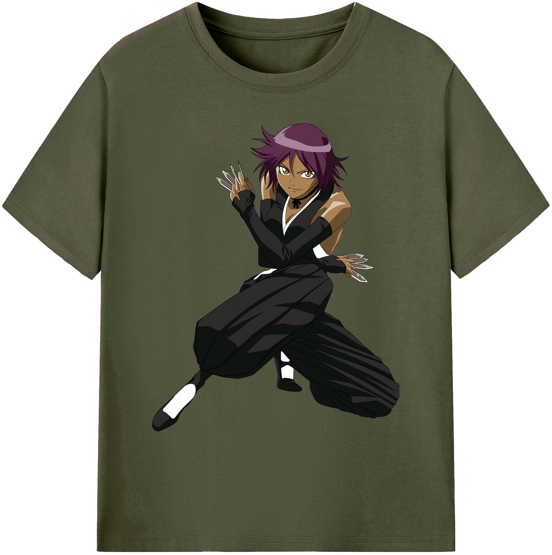 （画像用） ブリーチ 四楓院 夜一（しほういん よるいち） BLEACH Shihouin Yoruichi 綿100％ メンズ半袖Tシャツ｜肌触りやわらか＆通気性